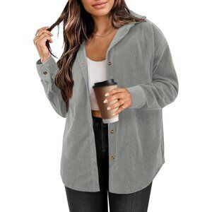 Women's Button Down Jacket Gray Shirts Long Sleeve Oversized Blouses Tops